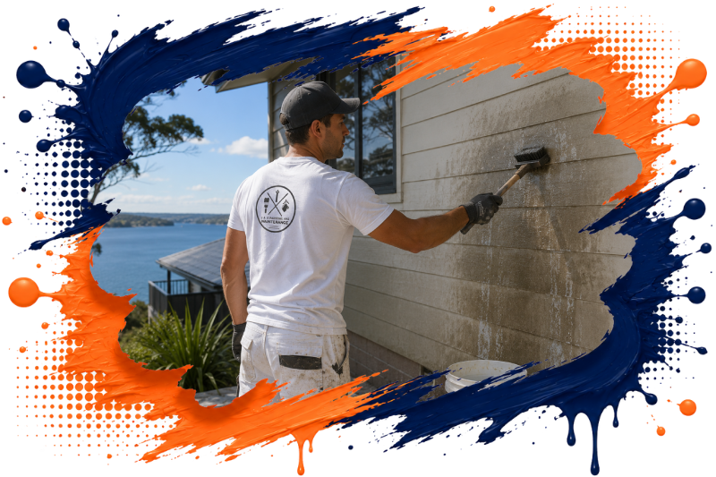 Lake Macquarie painter preparing a damp-prone exterior wall