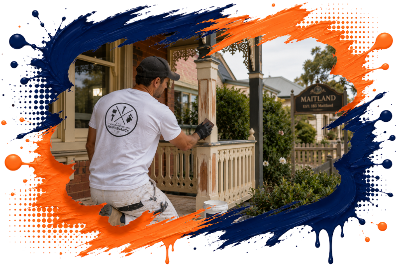 Maitland painter preparing timber detail on a heritage home